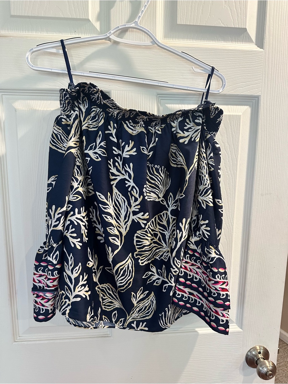 Lilly Puly Navy Shell-Print Off-Shoulder Women's Top